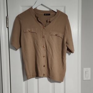 Women's Tan Button-Up Short Sleeve Top